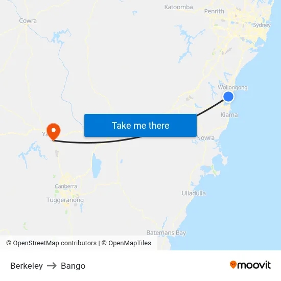 Berkeley to Bango map
