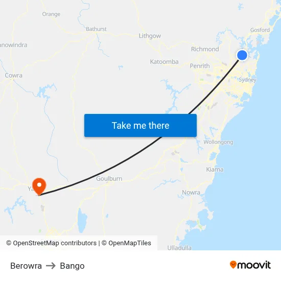 Berowra to Bango map