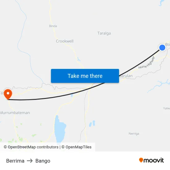 Berrima to Bango map