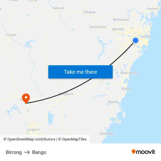 Birrong to Bango map