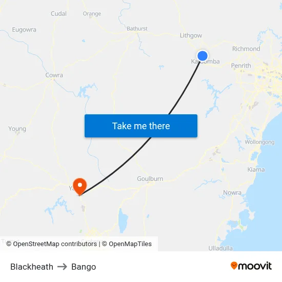 Blackheath to Bango map