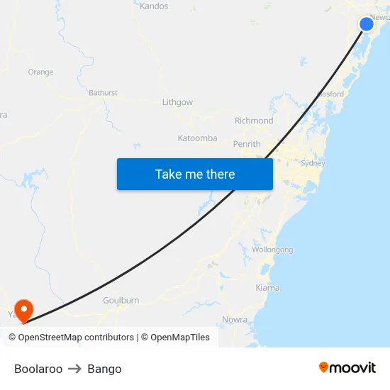 Boolaroo to Bango map