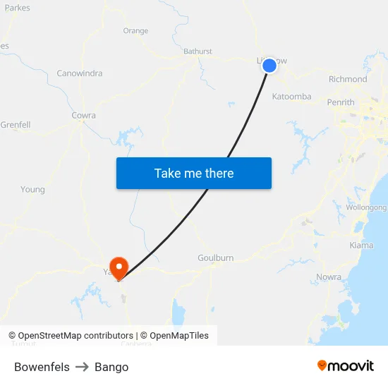 Bowenfels to Bango map