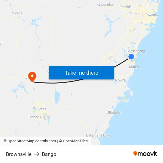 Brownsville to Bango map