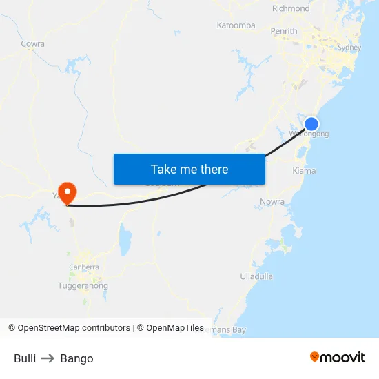Bulli to Bango map