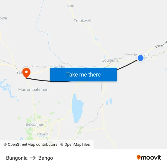 Bungonia to Bango map