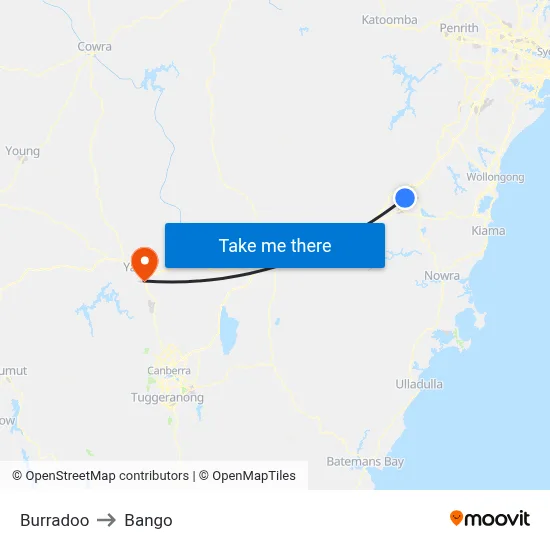 Burradoo to Bango map