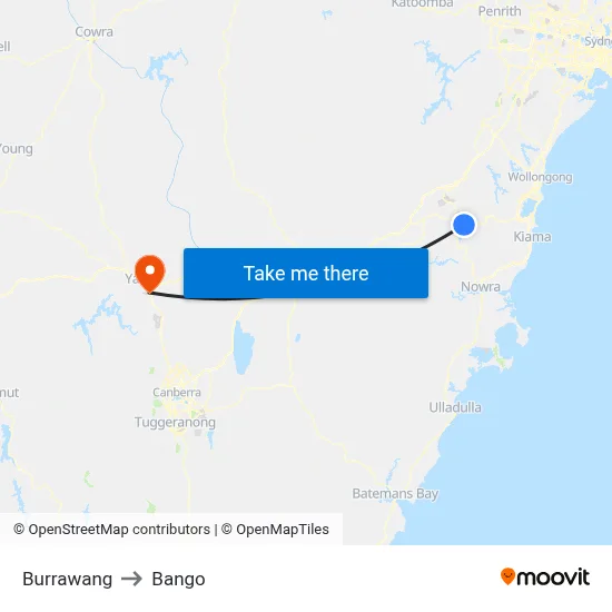 Burrawang to Bango map