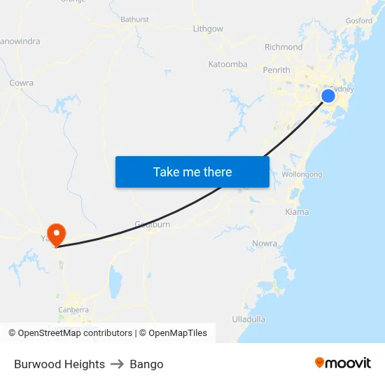 Burwood Heights to Bango map