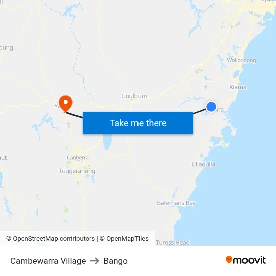 Cambewarra Village to Bango map
