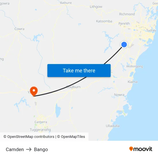 Camden to Bango map