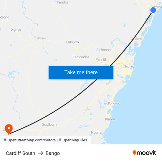 Cardiff South to Bango map