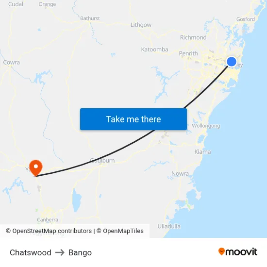 Chatswood to Bango map