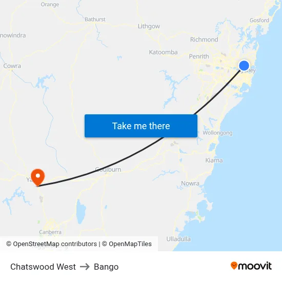 Chatswood West to Bango map