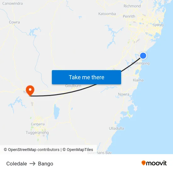 Coledale to Bango map