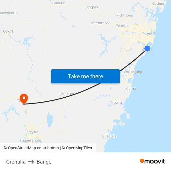 Cronulla to Bango map