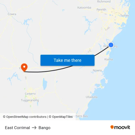 East Corrimal to Bango map