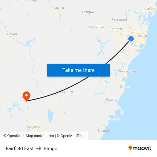Fairfield East to Bango map