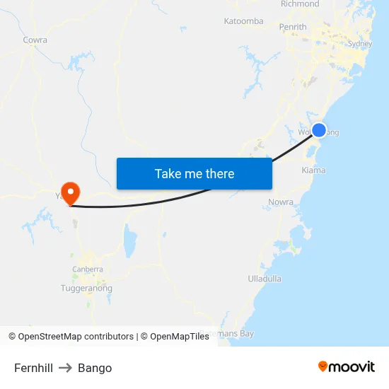 Fernhill to Bango map