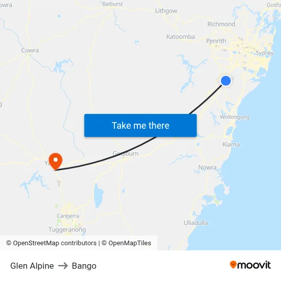 Glen Alpine to Bango map
