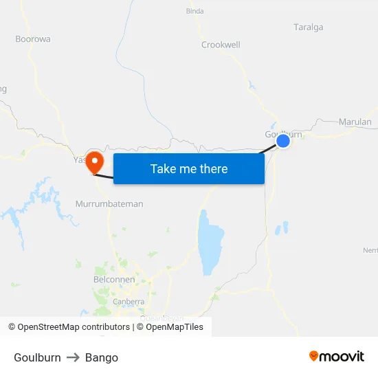 Goulburn to Bango map