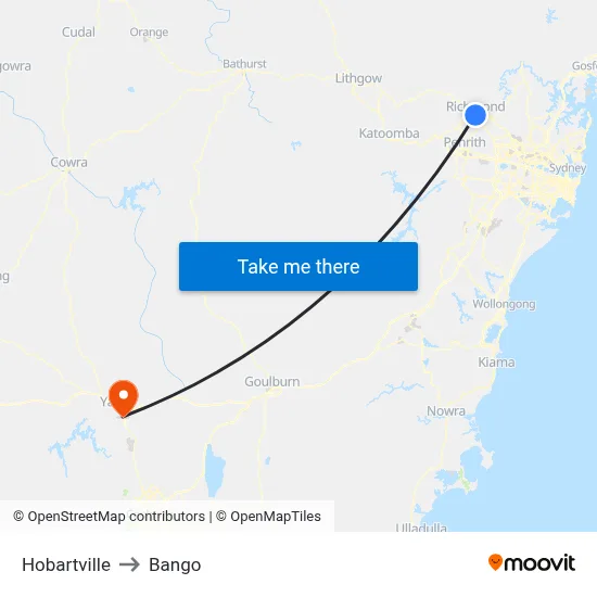 Hobartville to Bango map
