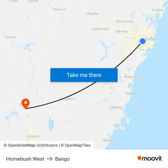 Homebush West to Bango map
