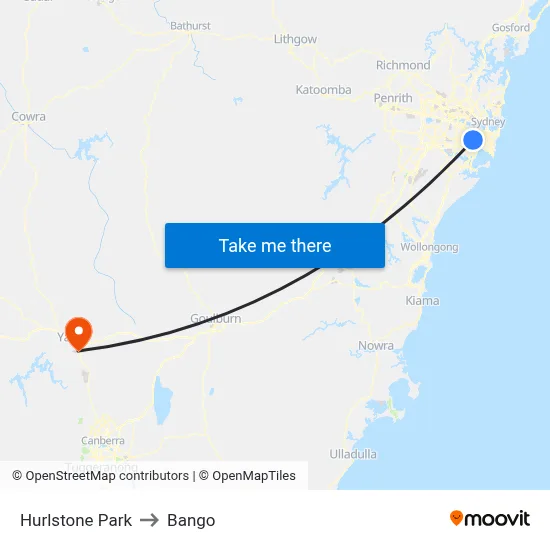 Hurlstone Park to Bango map