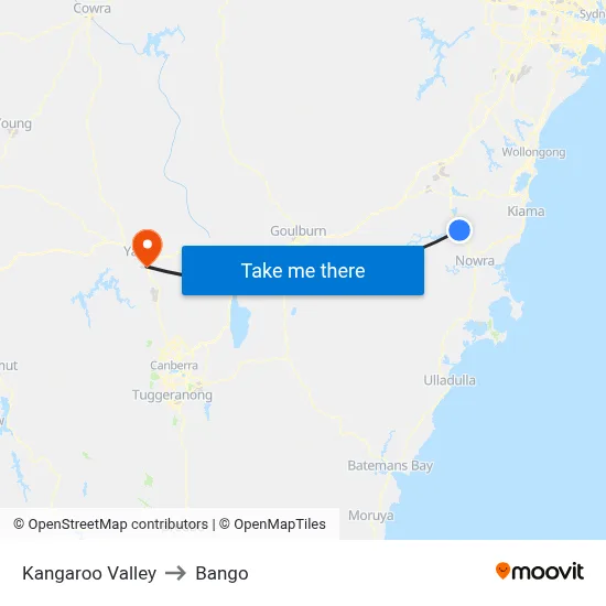 Kangaroo Valley to Bango map