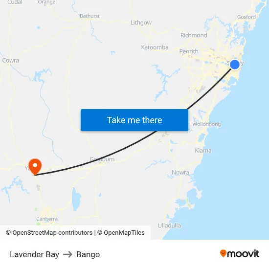 Lavender Bay to Bango map