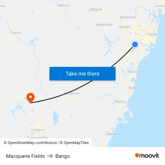 Macquarie Fields to Bango map