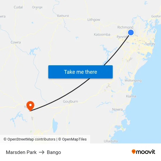 Marsden Park to Bango map