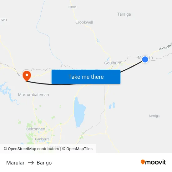 Marulan to Bango map