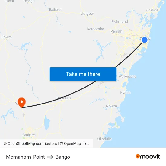 Mcmahons Point to Bango map