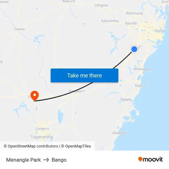 Menangle Park to Bango map