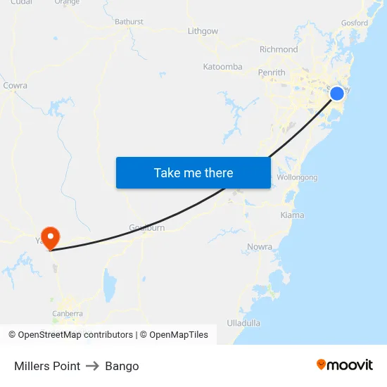 Millers Point to Bango map