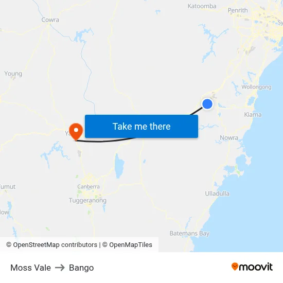 Moss Vale to Bango map