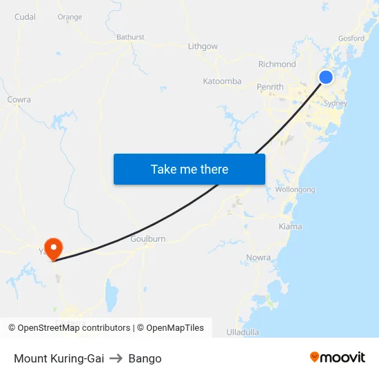 Mount Kuring-Gai to Bango map