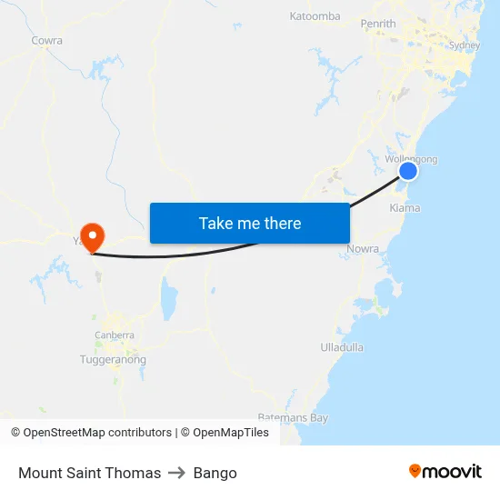 Mount Saint Thomas to Bango map