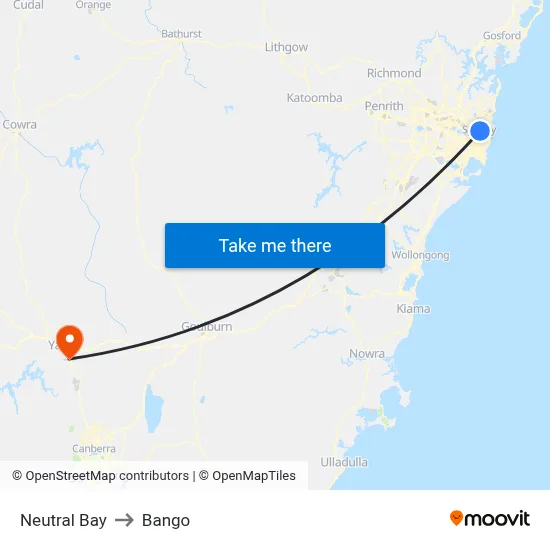 Neutral Bay to Bango map