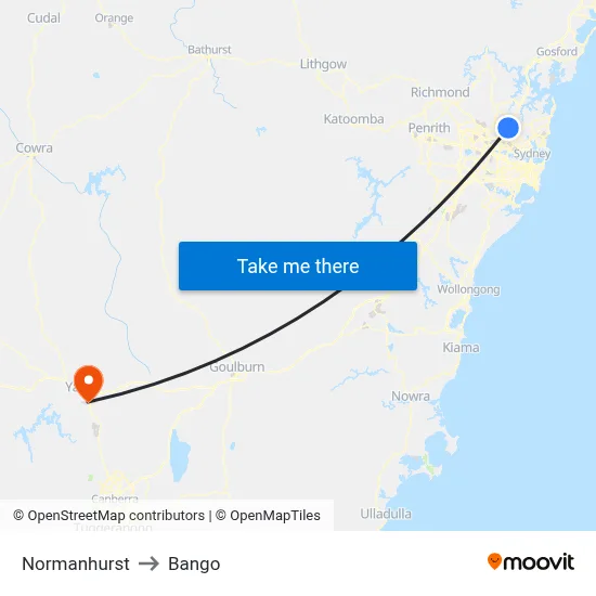 Normanhurst to Bango map