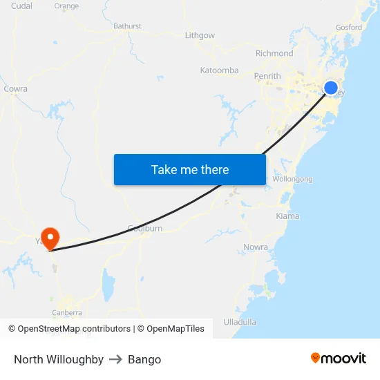 North Willoughby to Bango map
