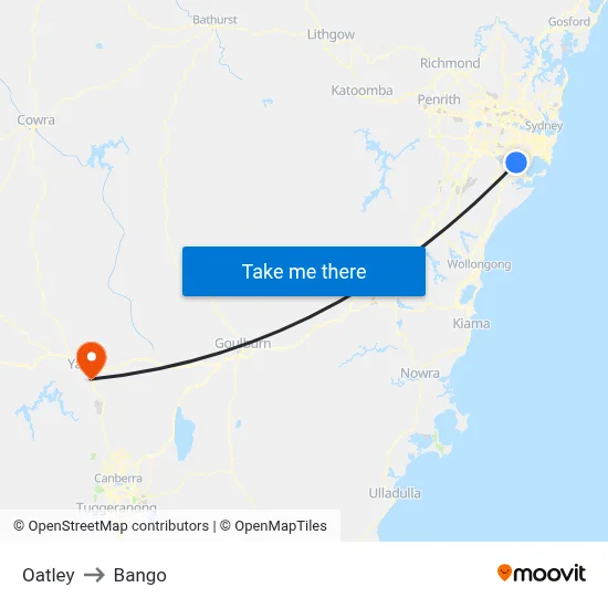Oatley to Bango map