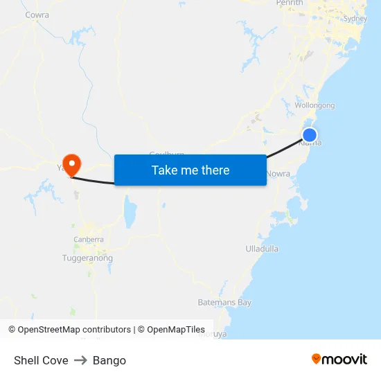 Shell Cove to Bango map