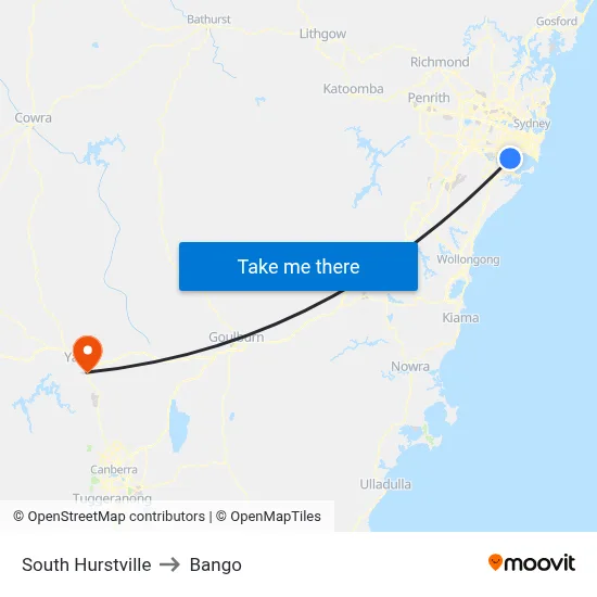 South Hurstville to Bango map