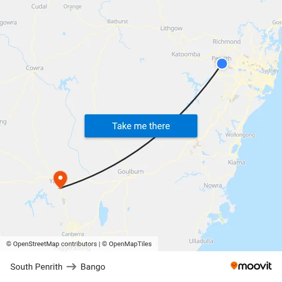 South Penrith to Bango map