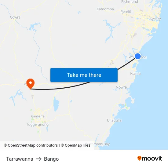 Tarrawanna to Bango map