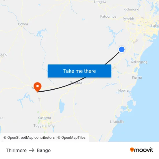 Thirlmere to Bango map