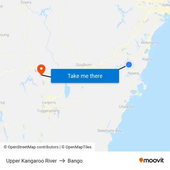 Upper Kangaroo River to Bango map