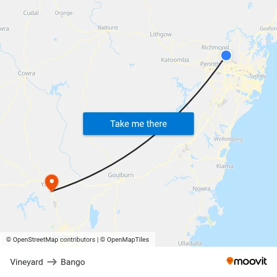 Vineyard to Bango map